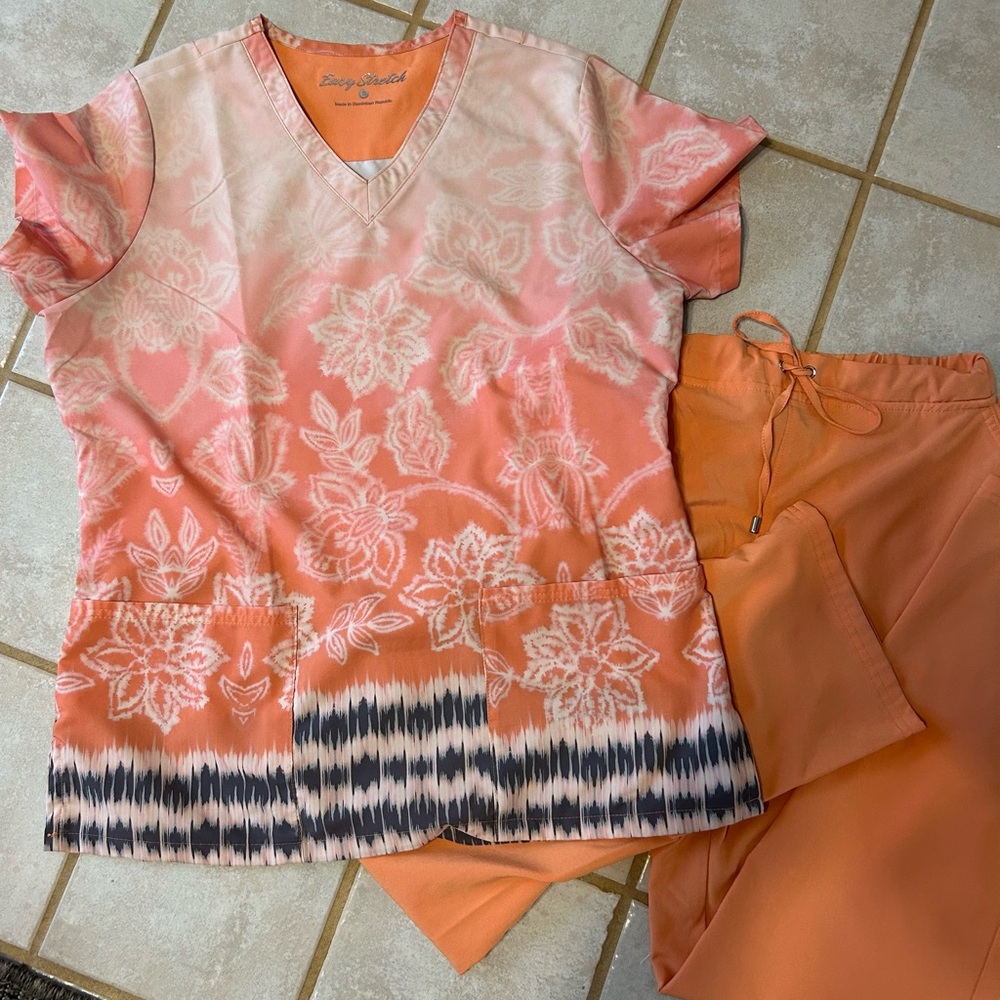 Scrub Uniform Sets Peach Red Medium Stretchy